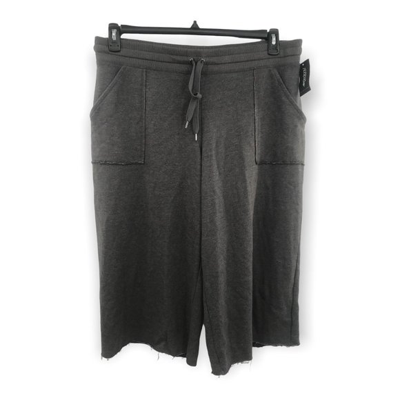 ^ Ideology Womens NWT Large Grey Cropped Wide Leg Pants Pockets Drawstring - Picture 1 of 4